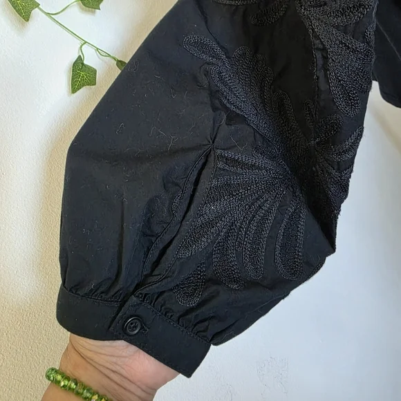 Banana Republic Black Modal Top with Embroidered Balloon Sleeves - Picture 7 of 10